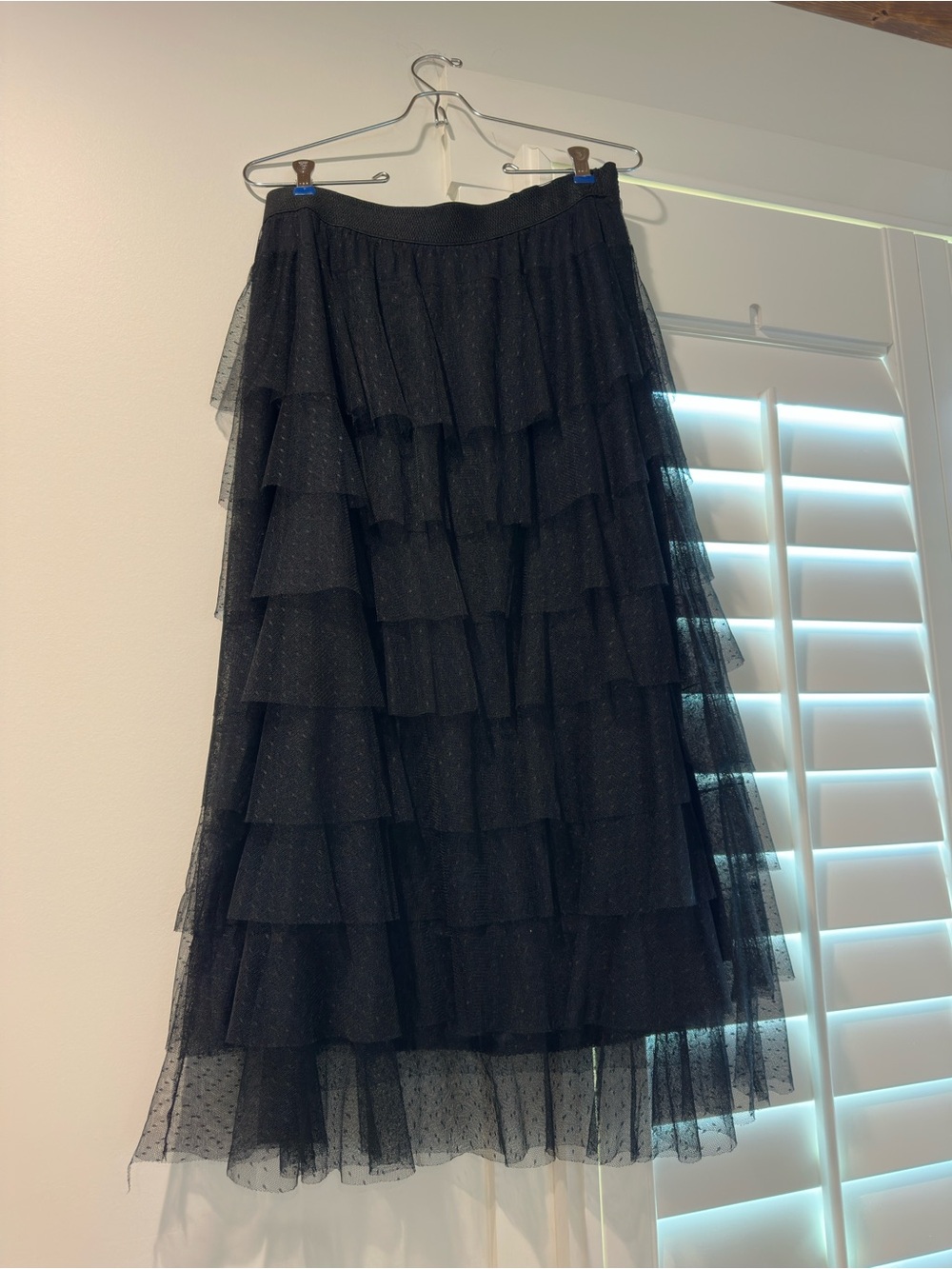 Anthropologie Black Layered Dot Tulle Midi Skirt